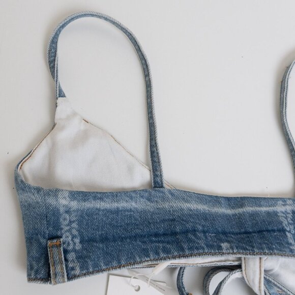 ✨ Les Coyotes de Paris Denim Bralette Girls Size 14 Womens XS Blue Logo Print - Picture 8 of 12
